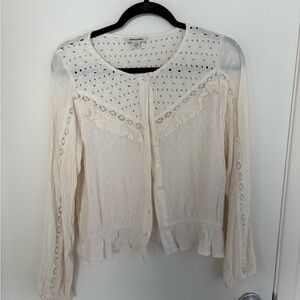 American Eagle Outfitters Cream Ruffled Blouse